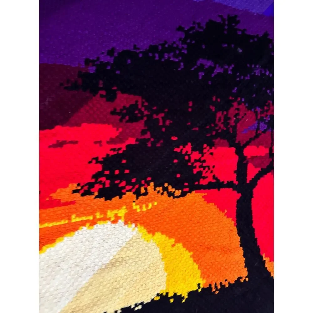 Vintage Crochet Summer Sunset Landscape‎ Afghan Tapestry Throw Blanket Handmade